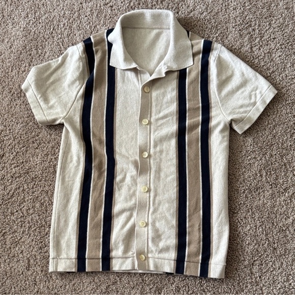 None Other - Men's Casual Striped Button Down Shirt